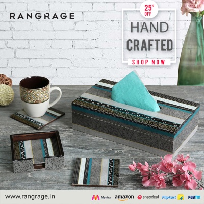 RANGRAGE Contemporary Layers Tissue Box with Coasters (Set of 6)